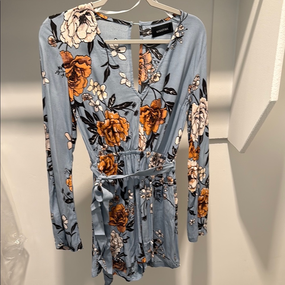 MINKPINK Blue Floral Long Sleeve Romper
